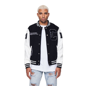 Chaqueta Varsity Personalizada para Hombre, Estilo Urbano, Bordado Chenille Negro, Cuello Alto, Cierre de Cremallera, Impermeable, Resistente al Viento, para Invierno - Product Image 2