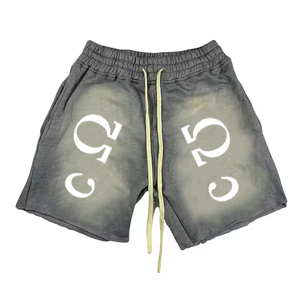 Pantalones cortos deportivos lavados con ácido para hombre, pantalones cortos deportivos para correr con bolsillo lateral, patrón sólido informal OEM - Product Image 1
