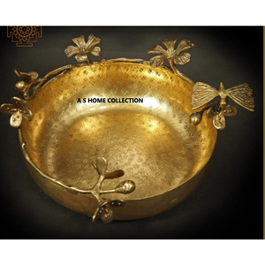 Bol Urli en métal plaqué or de qualité supérieure, design papillon, pour servir des fruits secs lors de mariages et de réceptions - Product Image 2