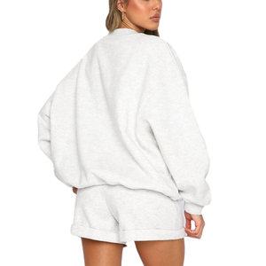 Conjunto de Sudadera y Pantalones Cortos de 2 Piezas para Mujer, Estilo Casual, Tejido de Punto Grueso de Algodón y Felpa de 240 g/m², Cuello Redondo, Estampado Personalizado OEM - Product Image 3