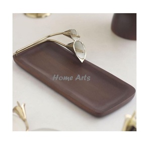 Ensemble de 2 plateaux de service en bois avec poignées métalliques, design moderne, forme rectangulaire, par Home Arts - Product Image 2