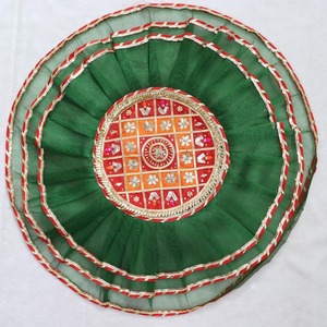 Couverture traditionnelle artisanale pour thali de puja, filet pour thali, thali posh avec gota, cadeaux de retour pour puja, accessoires pour temple et maison, emballage cadeau en tissu - Product Image 4