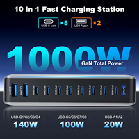 Chargeur multiple GaN 1000W à 4 ports USB-C - Station de charge rapide 10 ports PD 140W pour ordinateur portable, MacBook, iPhone 17 et Samsung