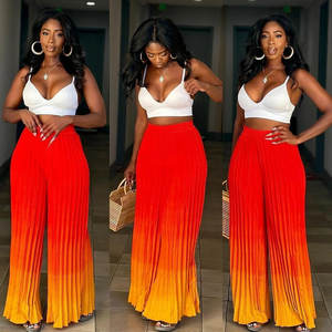 Pantalones Anchos Casuales para Mujer, con Degradado, Pliegues Sueltos, Tela Crepé Transpirable, Cintura Alta, Estilo Acampanado, Técnica Arrugada, Talla XL - Product Image 1