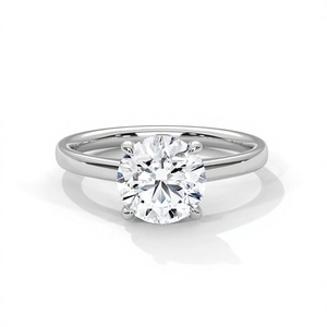Anillo de Compromiso Solitario con Moissanita de Corte Redondo en Plata de Ley 925 - Product Image 1