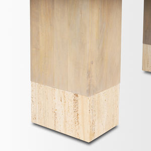 Mesa de Comedor de Diseño Moderno con Combinación de 2 Materiales Sólidos, Madera de Mango y Mármol Travertino, Patas de Madera - Product Image 6