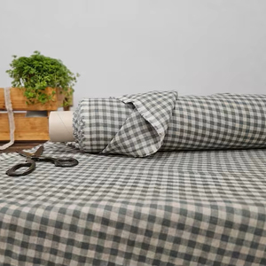 Tela de lino orgánico 100% al por mayor cuadros verdes naturales 115 ''/292cm tejido de anchura extra textiles para el hogar costura sofá vestido niñas - Product Image 1