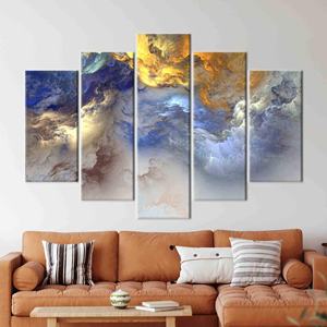 Toile imprimée abstraite avec motifs de nuages : Art contemporain pour une décoration moderne, lot de 5 pièces : Gallery Wrap - Product Image 1