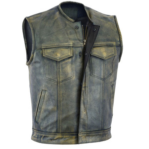 Gilet de moto respirant en cuir véritable pour hommes, col en V, fermeture à glissière, vêtements d'extérieur de style de rue, tailles personnalisées, couleurs pour l'automne - Product Image 2