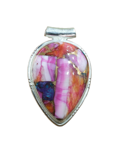 Collar con Colgante de Piedra Preciosa de Turquesa Espinosa Azul, Rosa y Naranja de Primera Calidad Natural, Colgante de Plata de Ley 925, Joyería de Regalo - Product Image 1