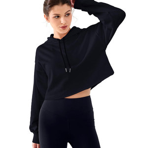 Diseño único de lujo Crop Top sudaderas con capucha señoras al por mayor impreso en blanco algodón recortado Top sudaderas con capucha para las mujeres - Product Image 3