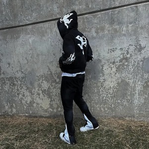 Ensemble de survêtement en molleton français de haute qualité avec logo personnalisé pour homme et femme, poids lourd, couleur contrastée, sweat-shirt à capuche et pantalon de survêtement - Product Image 4