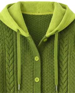 Gilet en tricot à capuche vert personnalisé, fabriqué par un fabricant, en laine acrylique, boutonné sur le devant, sans manches, cardigan d'hiver avec poches, OEM - Product Image 5