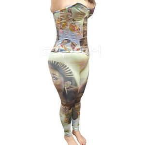 Sexy Strapless Queen Printed Corset Top with Full-Length Leggings Custom 2-Piece Fashion & Gym Set Manufacturer - Product Image 4