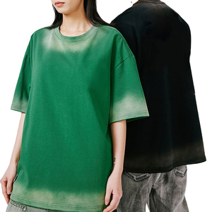 เสื้อยืดคอกลมแขนสั้นสำหรับทุกเพศเสื้อยืดล้างแบบอเมริกันออกแบบได้ตามต้องการ - Product Image 1