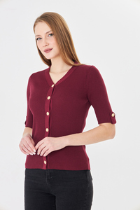 Cárdigan Elegante de Manga Corta para Mujer, Cómodo, Transpirable, de Punto Acanalado, Corte Ajustado, con Botones, Top de Punto para Verano, Estilo Moderno para Damas - Product Image 3