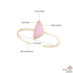 Pulsera de Calcedonia Rosa natural de diseño simple, brazalete ajustable chapado en oro de 18 quilates, joyería hecha a mano, brazalete abierto - Product Image 2