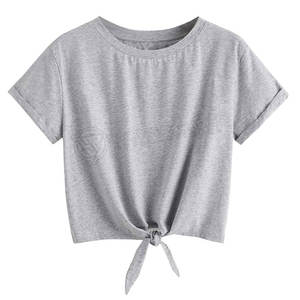 Top corto para mujer al mejor precio, camiseta ajustada, ropa informal de tela de punto teñida lisa de alta calidad - Product Image 1