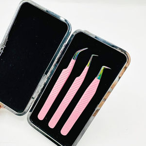 Pince à épiler rose bébé pailletée pour extensions de cils 90 degrés en acier inoxydable lisse de type L Pointes enduites de poudre durable - Product Image 2