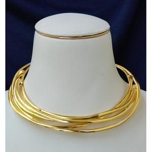 Gold-Plated Brass Hasli Necklace Trendy Ethnic Religious Wedding Beaded <b>Chain</b> Geometric Key Pattern Diamond Pearl Main Stones - Product Image 2