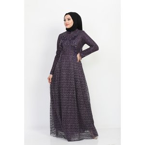 Vestido Hijab Inci Estilo Casual con Encaje, Lentejuelas y Parches, 100% Poliéster - Product Image 3