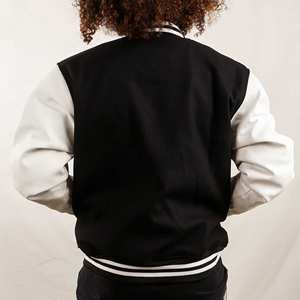 Chaqueta universitaria personalizada de lana con mangas de piel y cuerpo, chaqueta con letras universitarias de calidad superior, diseño OEM para hombres y mujeres, ropa de calle - Product Image 2