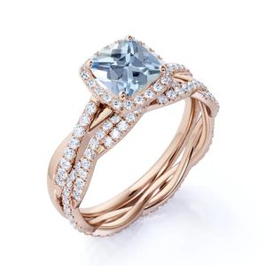 Anillo de piedras preciosas de Aguamarina con corte de cojín de Plata de Ley 925 a la moda con estilo para mujer, regalo para ella - Product Image 3