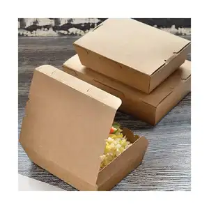 Malaysia Top Selling 600ML Brown Take Away Kraft Paper Lunch Box L16cm x W9cm x H5cm PE Lamination 100% Biodegradable