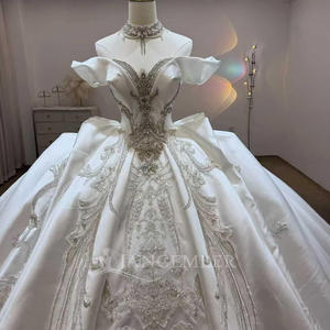 ชุดแต่งงานหรูห<span class=keywords><strong>ร</strong></span>า Jancember JJ123 ผ้าซาตินประดับลู<span class=keywords><strong>ก</strong></span>ปัด ชุดเจ้าสาวแบบเปิดไหล่ท<span class=keywords><strong>ร</strong></span>งบอล<span class=keywords><strong>ก</strong></span>าวน์ ชุดแต่งงานแบบ Cathedral - Product Image 3