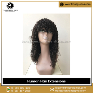 Facile à utiliser et à installer Qualité optimale Fabriqué en Inde Extensions de perruques de cheveux humains crépus bouclés avec frange pour commandes en gros - Product Image 3