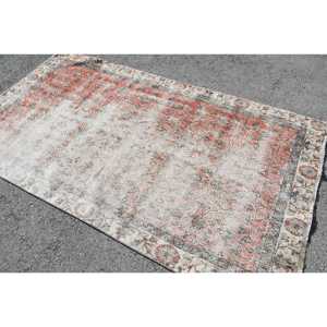 พรมขนาด 4.4x7.9 ฟุต, พรมวินเทจตุรกี, พรมขนสัตว์ลายเรขาคณิตสีแดงเทา - Product Image 2