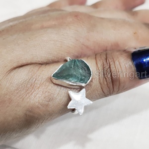 Rough <b>Stone</b> Jewelry Women's <b>Ring</b> Natural Raw Blue Apatite Gemstone Star Adjustable <b>Ring</b> Christmas 925 Sterling <b>Silver</b> <b>Ring</b> - Product Image 4