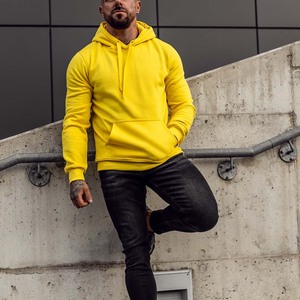 Sudadera con capucha térmica suave cómoda de tamaño al por mayor amarilla para hombre logotipo personalizado - Product Image 1