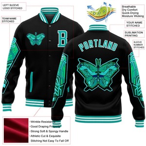 Veste universitaire personnalisée à boutons-pression pour hommes, noir, noir, blanc, papillon, motif 3D, bombardier d'hiver, coupe-vent, veste Letterman - Product Image 3