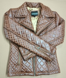 Veste en cuir PU matelassée marron pour homme, style motard, col rabattu, fermeture éclair, vêtement d'automne - Product Image 1