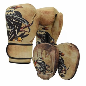 Graphics printed Cowhide <b>Leather</b> Boxing Gloves with Hook and Loop Fastening for Martial Arts training and gym use - Product Image 5