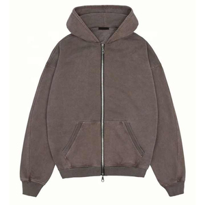 Sweat à capuche lavé vierge personnalisé de haute qualité Vintage Double fermeture éclair goutte épaule lavé à l'acide fermeture éclair jusqu'à sweats à capuche personnalisés pour hommes - Product Image 5