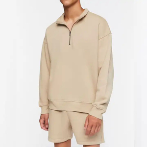 Hot Selling Custom Men's Hoodies Cotton Terry Blank <b>Short</b> Set Drop Shoulder Half Zip <b>Sweatshirt</b> for Men Long <b>Sleeve</b> With OEM - Product Image 6