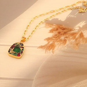 สร้อยคอจี้เทอร์ควอยซ์ทำด้วยมือทำจากทองแดงหลายสีพร้อมจี้ชุบทองรูปแฟนซีปรับได้ - Product Image 1