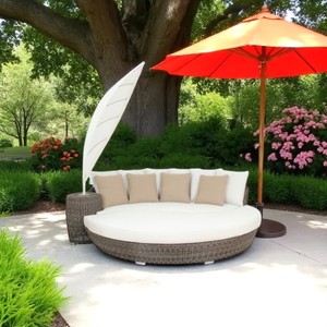 PRSB-010 Outdoor Aluminum Frame Wicker Round <b>Sunbed</b> for Villas Apartments Hotels Rattan Outdoor Furniture - Product Image 1