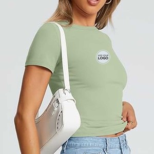 Tops cortos de manga corta para mujer, camisetas de algodón, camiseta recortada ultra suave para mujer, camisetas de cuello redondo informales - Product Image 2