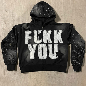 Sweat à capuche d'hiver pour homme, coupe classique, 430 g/m², 100 % coton, avec logo personnalisé, fermeture éclair, effet délavé, patchs brodés et appliqués - Product Image 3