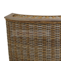 Table de bar carrée en rotin gris naturel et bois d'acajou avec plateau en verre trempé, design traditionnel, vente en gros
