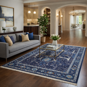 Tapis persan Oushak bleu en laine noué à la main de luxe - Product Image 2