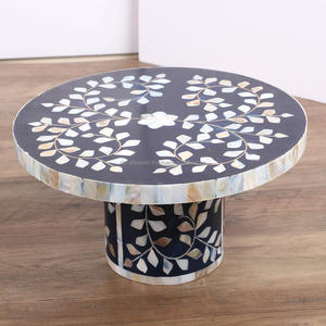 Soporte de pastel de nácar con incrustaciones de hueso redondo hecho a mano con patrón de hoja de flor multicolor para boda o uso doméstico - Product Image 2