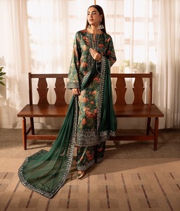Eid Collection FABZONE Ready Wear Adultos Indo-Pakistani Lehenga Choli En Relieve Marfil Kurta Plazzo Dupatta Protección Solar Regular - Product Image 1