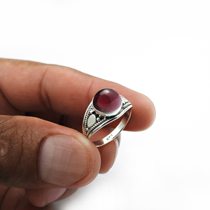 Piedra preciosa de rojo granate natural Plata de Ley 925 forma redonda anillo clásico hecho a mano joyería Bohemia precio directo de fábrica proveedor - Product Image 3