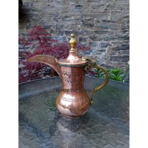 Indian Metal Brass Made Coffee Pot Dallah Embossed Different Finish for Qahwa Latest Modern Style for Home Hotel & Restaurants - Product Image 3