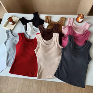 Ropa de calle de verano para mujer, camisetas sin mangas elásticas de punto acanalado, decoración bordada, 100% sólido, tela Oxford de algodón transpirable - Product Image 1