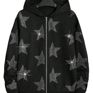 Venta al por mayor de alta calidad personalizado cremallera completa Upi Rhinestone logo Sudadera con capucha Rhinestone personalizado Rhinestones personalizado Sudadera con capucha - Product Image 2